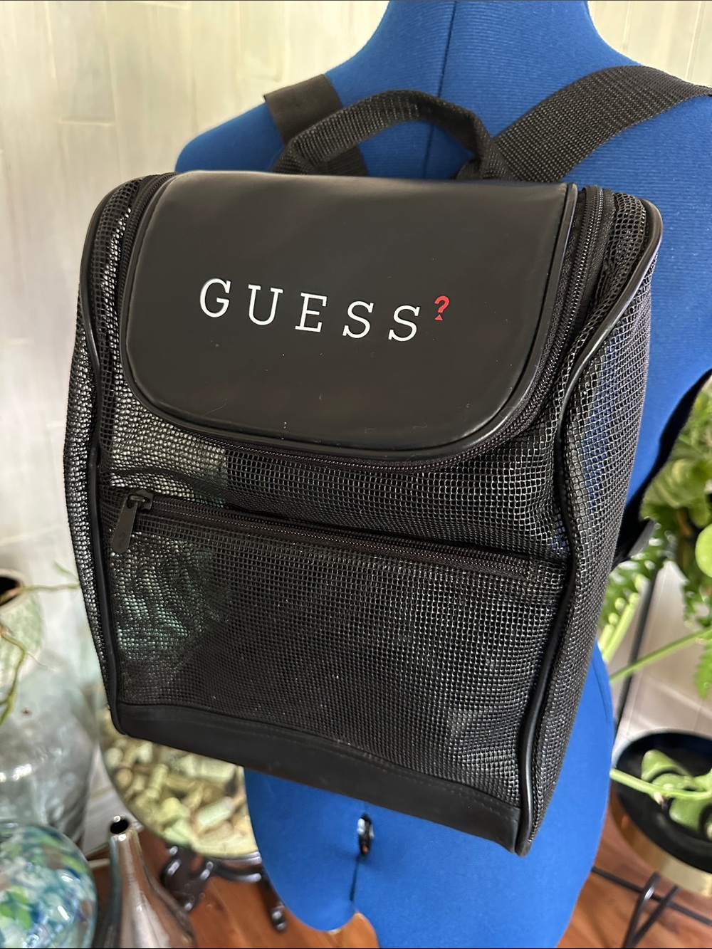GUESS Black Mesh Logo Compact Backpack